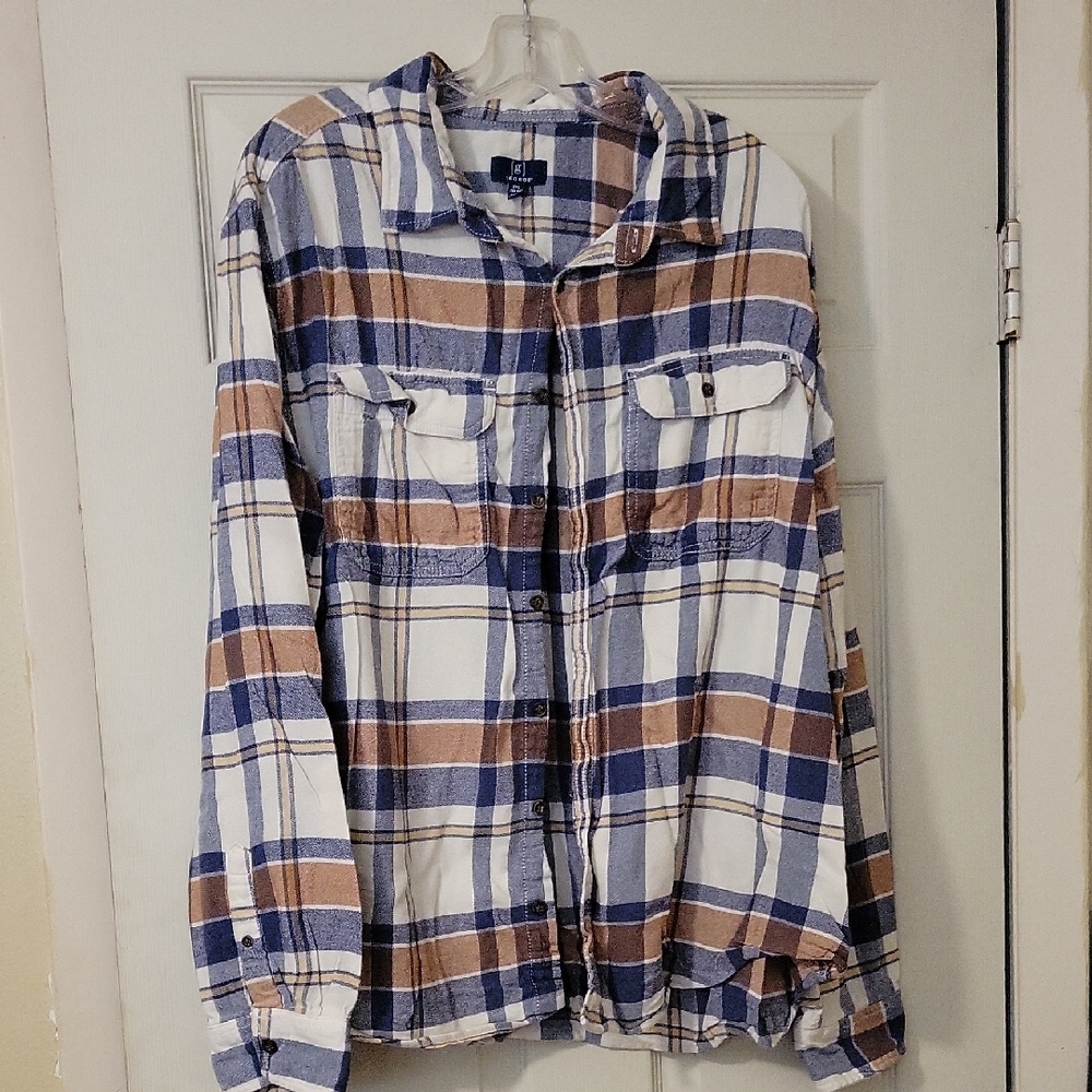 George Blue, White and Tan Plaid Shirt